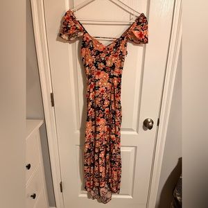 floral flowy high-low slit dress with tie back